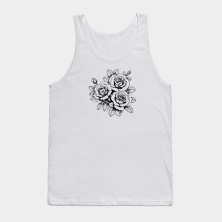 Rose Flowers Black and White Illustration Tank Top